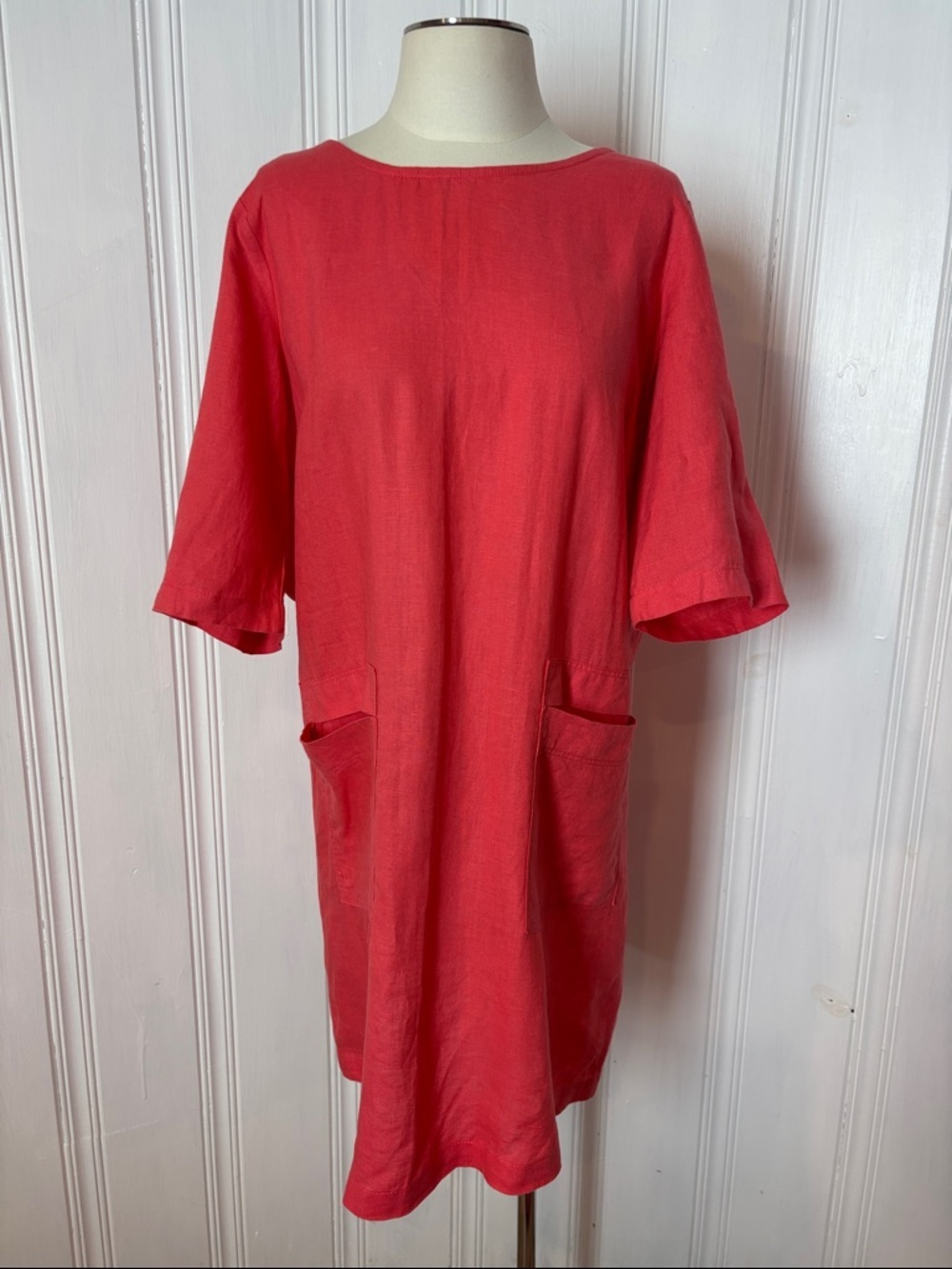 NWOT Uchuu Montreal Orangey Pink 100% Linen Shift Dress Tunic – Size 2